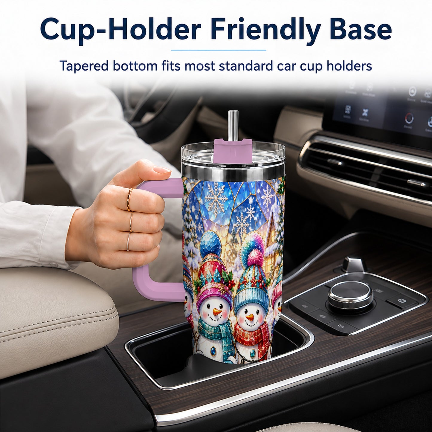 #pl[40oz|Pink] Snowman Family 40oz Tumbler with Handle, Colorful Winter Travel Cup