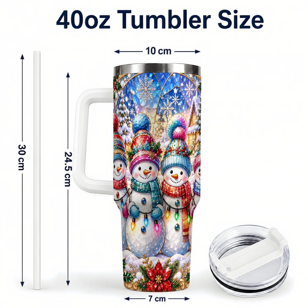 #pl[40oz|White] Snowman Family 40oz Tumbler with Handle, Colorful Winter Travel Cup