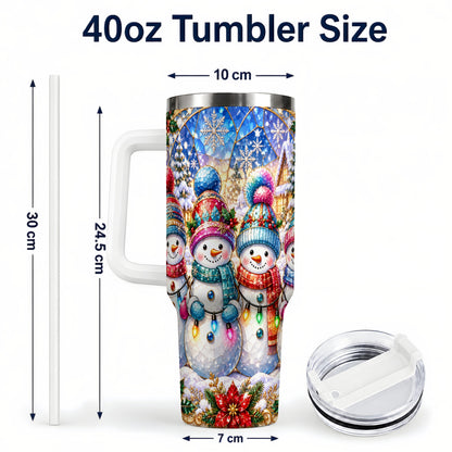 #pl[40oz|White] Snowman Family 40oz Tumbler with Handle, Colorful Winter Travel Cup