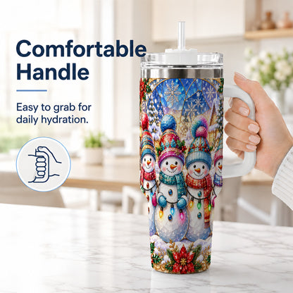 #pl[40oz|White] Snowman Family 40oz Tumbler with Handle, Colorful Winter Travel Cup