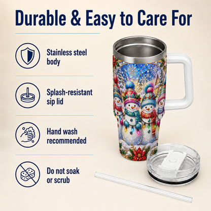 #pl[40oz|White] Snowman Family 40oz Tumbler with Handle, Colorful Winter Travel Cup