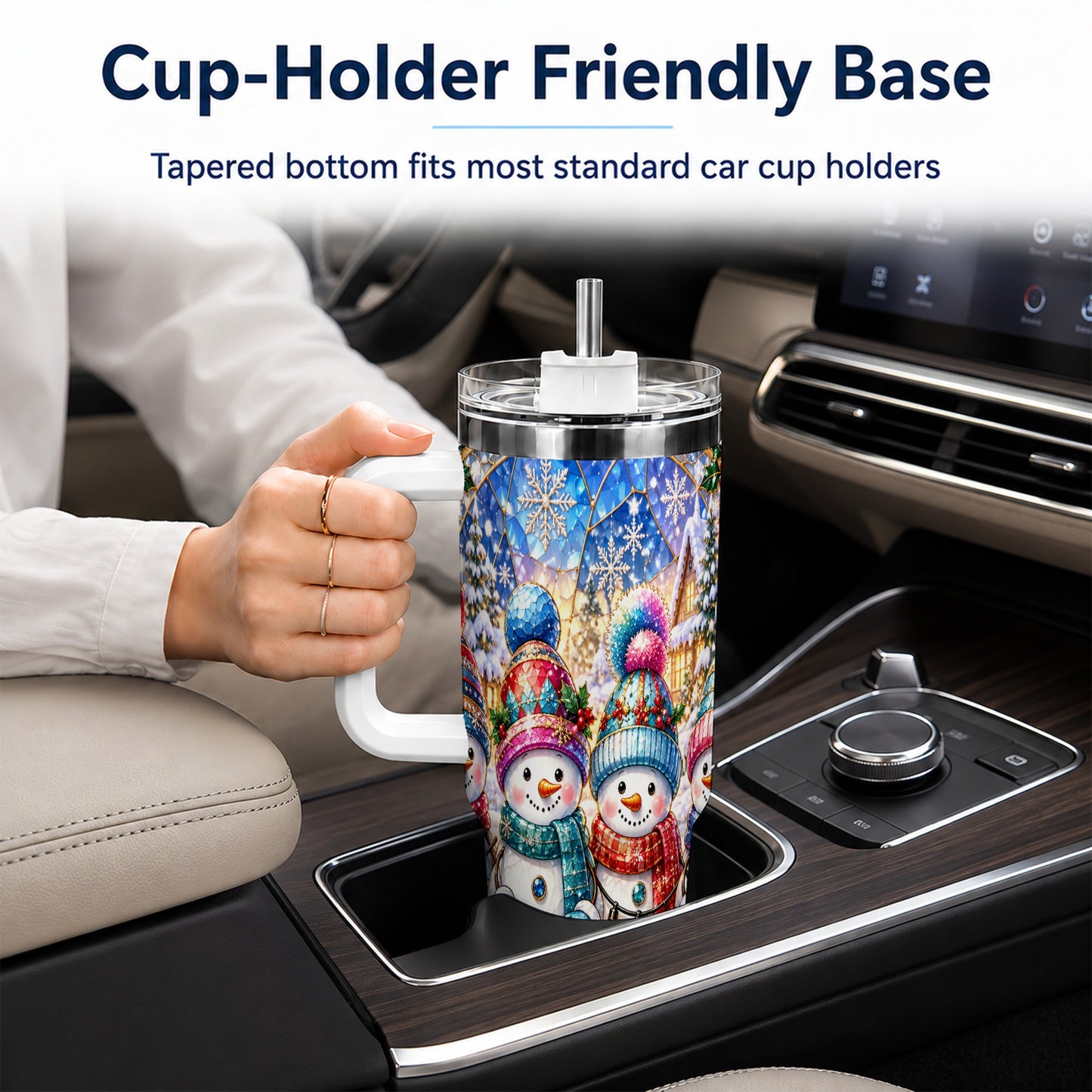 #pl[40oz|White] Snowman Family 40oz Tumbler with Handle, Colorful Winter Travel Cup