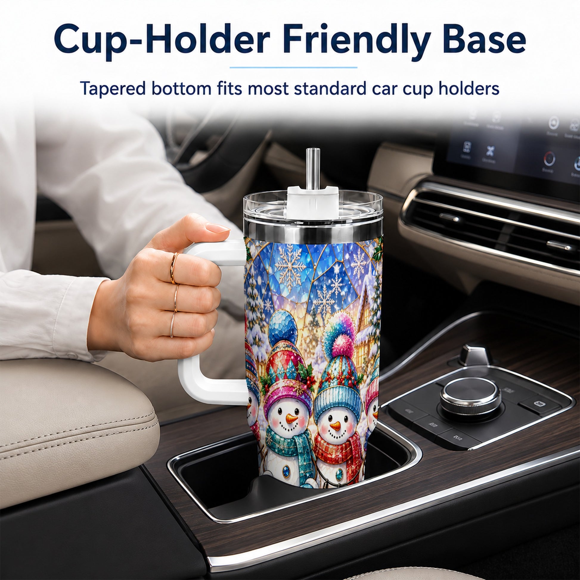 #pl[40oz|White] Snowman Family 40oz Tumbler with Handle, Colorful Winter Travel Cup