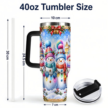 #pl[40oz|Black] Snowman Friends 40oz Tumbler with Handle, Winter Village Travel Cup