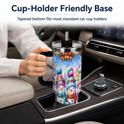 #pl[40oz|Black] Snowman Friends 40oz Tumbler with Handle, Winter Village Travel Cup