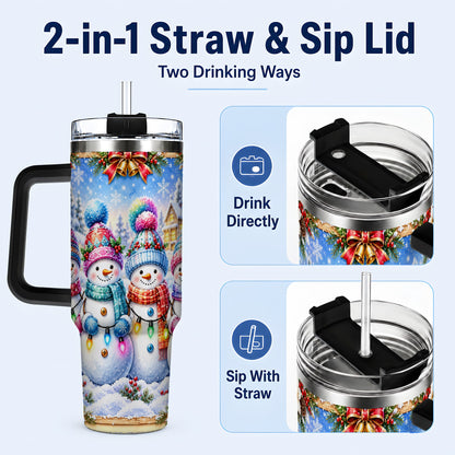 #pl[40oz|Black] Snowman Friends 40oz Tumbler with Handle, Winter Village Travel Cup
