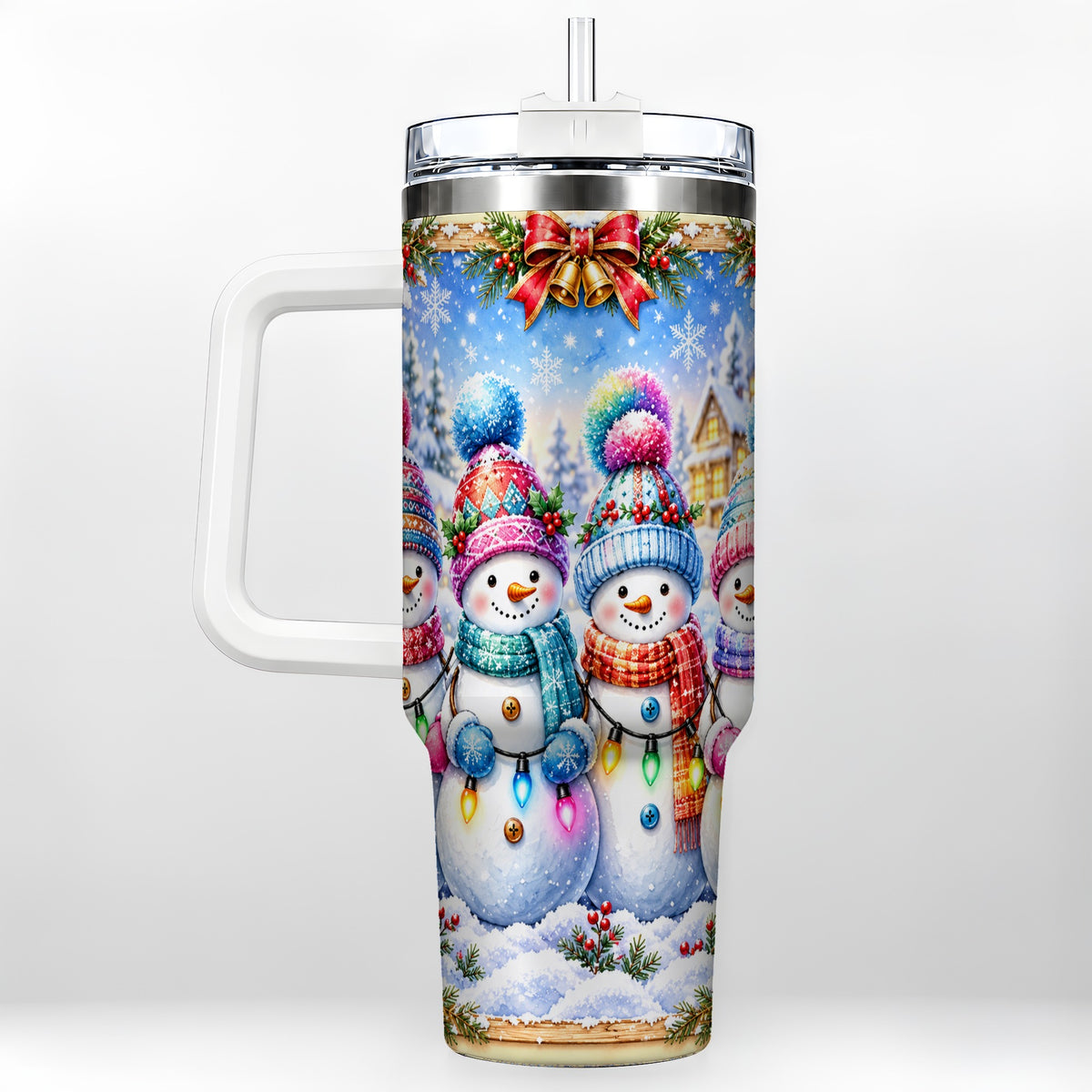Snowman Friends 40oz Tumbler with Handle, Winter Village Travel Cup