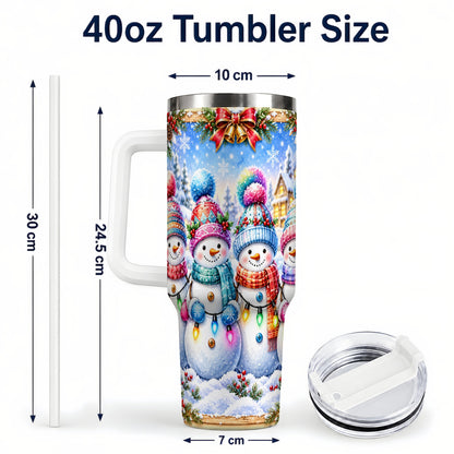 #pl[40oz|White] Snowman Friends 40oz Tumbler with Handle, Winter Village Travel Cup