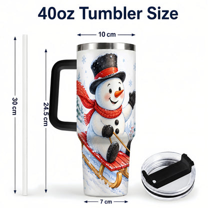 #pl[40oz|Black] Snowman 40oz Tumbler with Handle, Sledding Winter Travel Cup