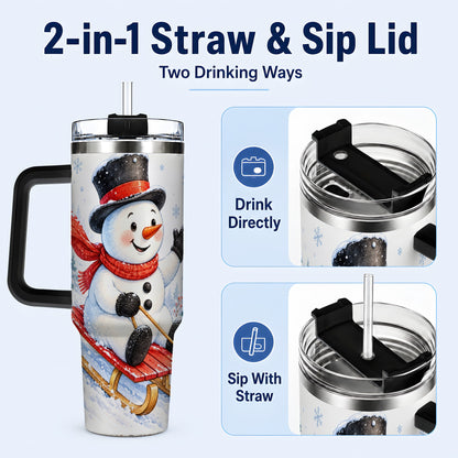 #pl[40oz|Black] Snowman 40oz Tumbler with Handle, Sledding Winter Travel Cup