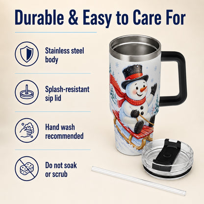 #pl[40oz|Black] Snowman 40oz Tumbler with Handle, Sledding Winter Travel Cup