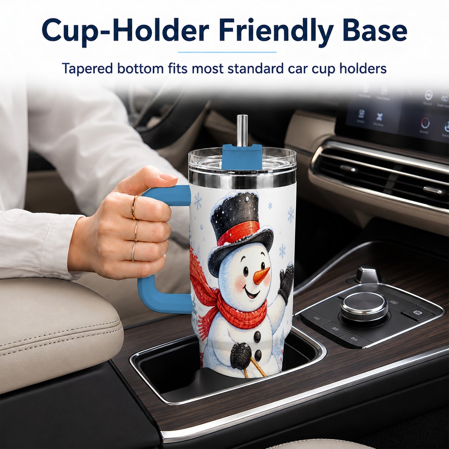 #pl[40oz|Blue] Snowman 40oz Tumbler with Handle, Sledding Winter Travel Cup