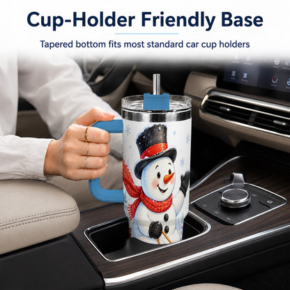 #pl[40oz|Blue] Snowman 40oz Tumbler with Handle, Sledding Winter Travel Cup