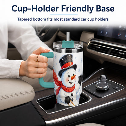 #pl[40oz|Green] Snowman 40oz Tumbler with Handle, Sledding Winter Travel Cup