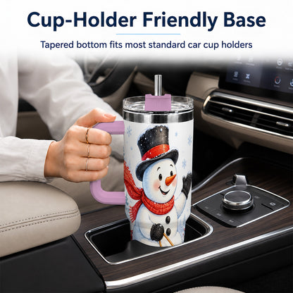 #pl[40oz|Pink] Snowman 40oz Tumbler with Handle, Sledding Winter Travel Cup