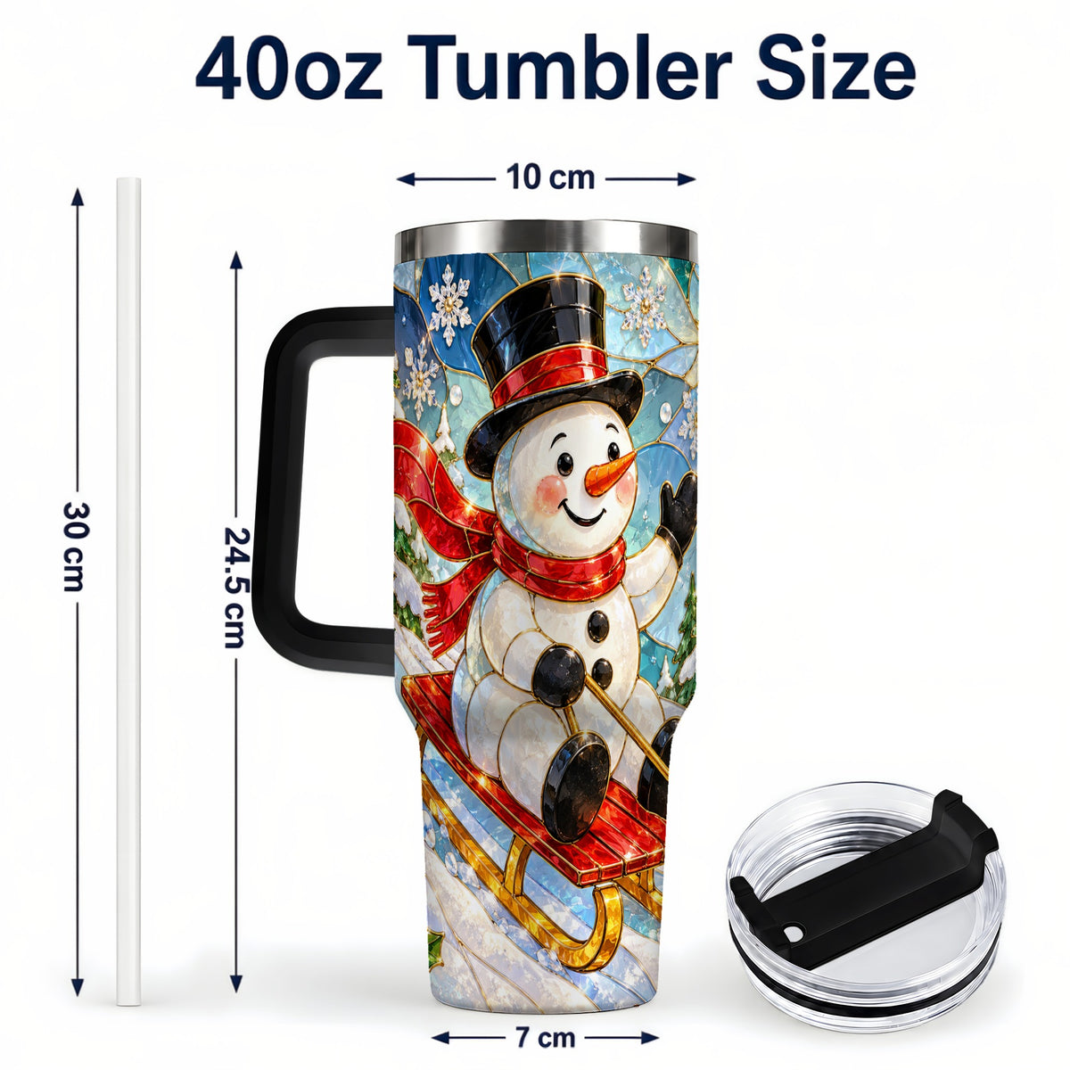 #pl[40oz|Black] Snowman 40oz Tumbler with Handle, Winter Sledding Travel Cup