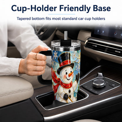#pl[40oz|Black] Snowman 40oz Tumbler with Handle, Winter Sledding Travel Cup