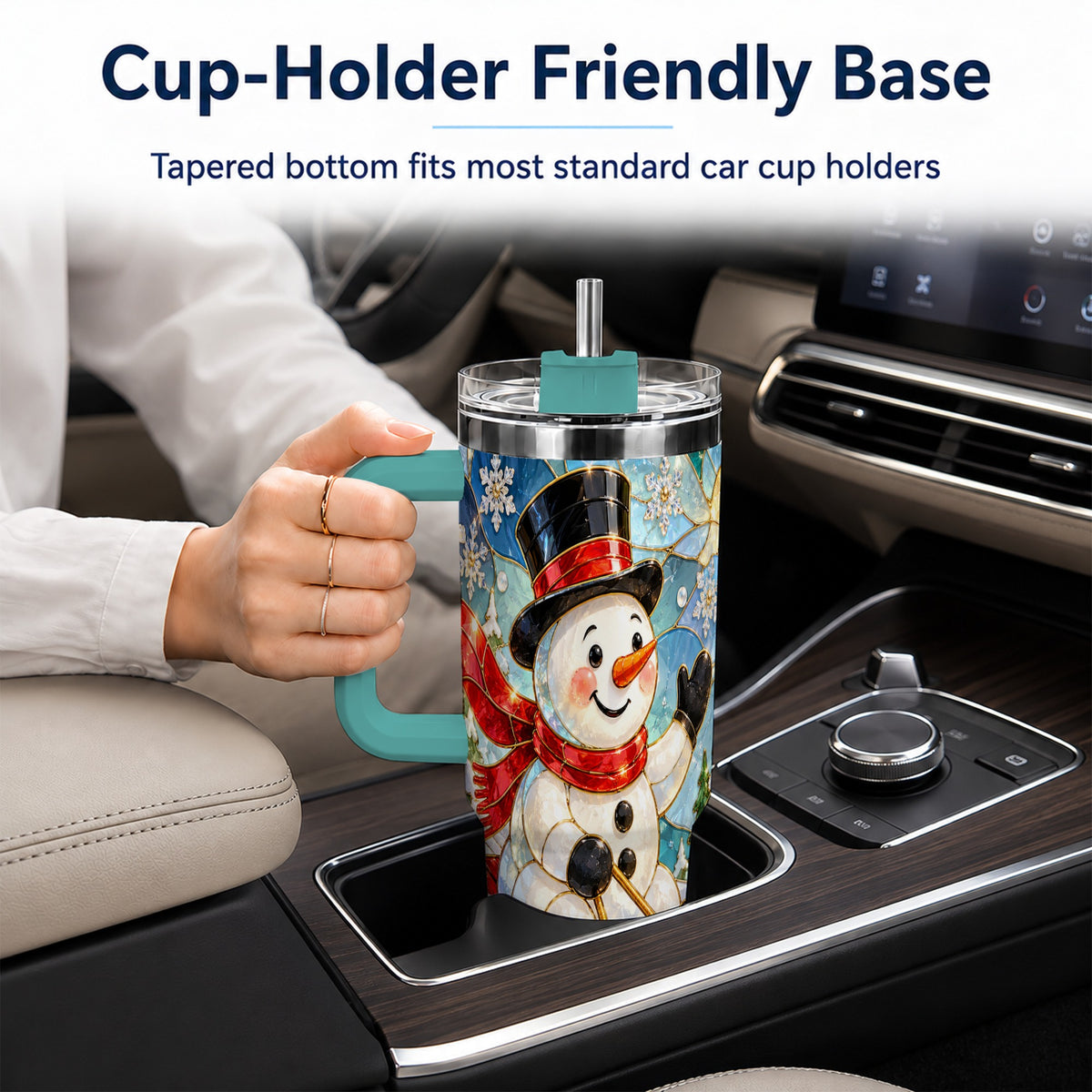 #pl[40oz|Green] Snowman 40oz Tumbler with Handle, Winter Sledding Travel Cup