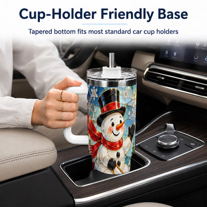#pl[40oz|White] Snowman 40oz Tumbler with Handle, Winter Sledding Travel Cup