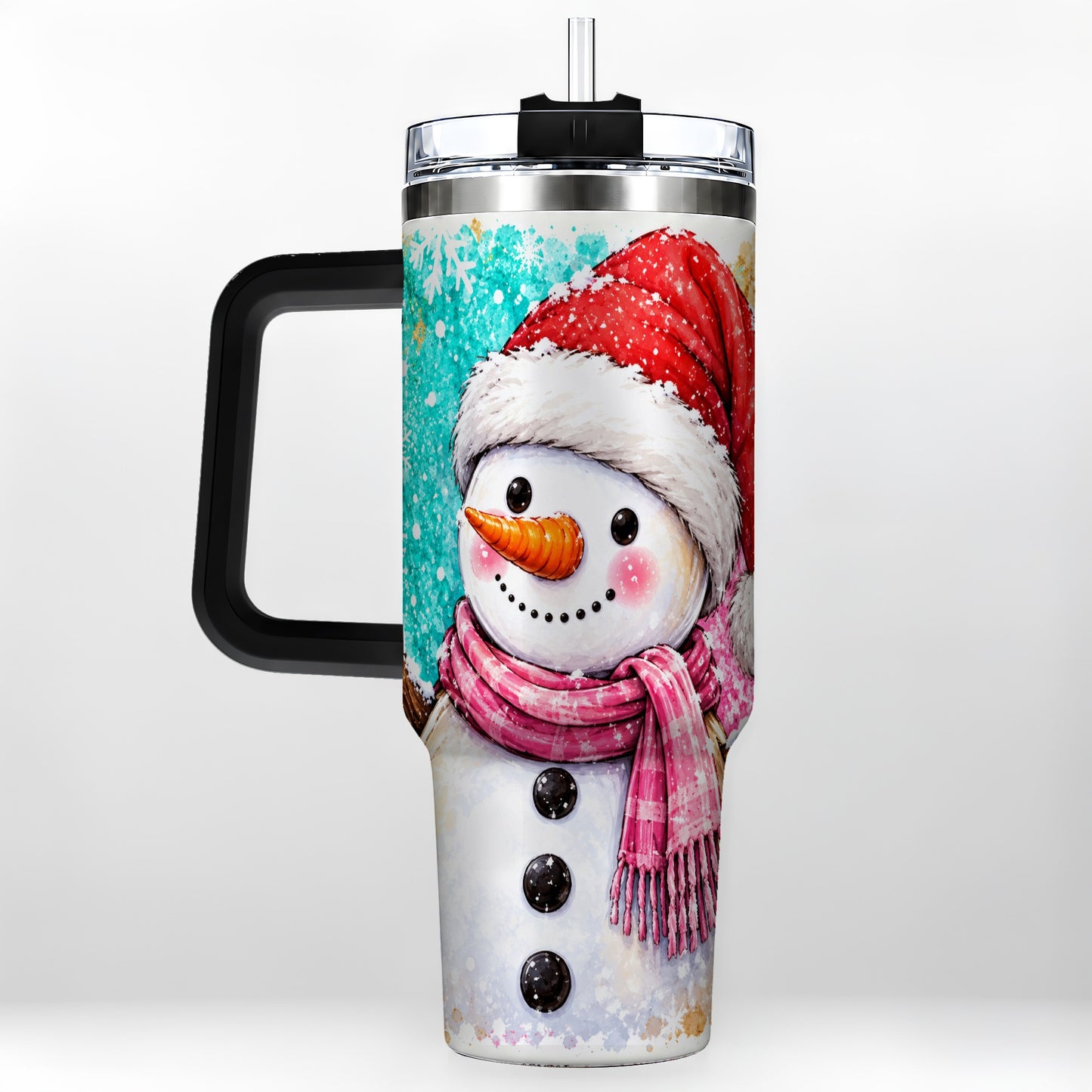 #pl[40oz|Black] Snowman 40oz Tumbler with Handle, Colorful Winter Travel Cup
