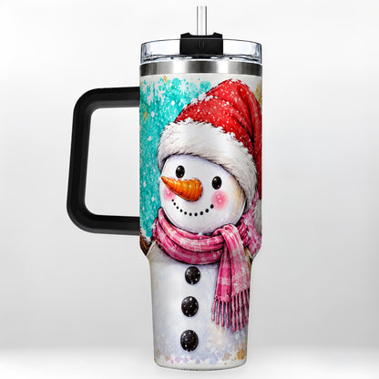 #pl[40oz|Black] Snowman 40oz Tumbler with Handle, Colorful Winter Travel Cup