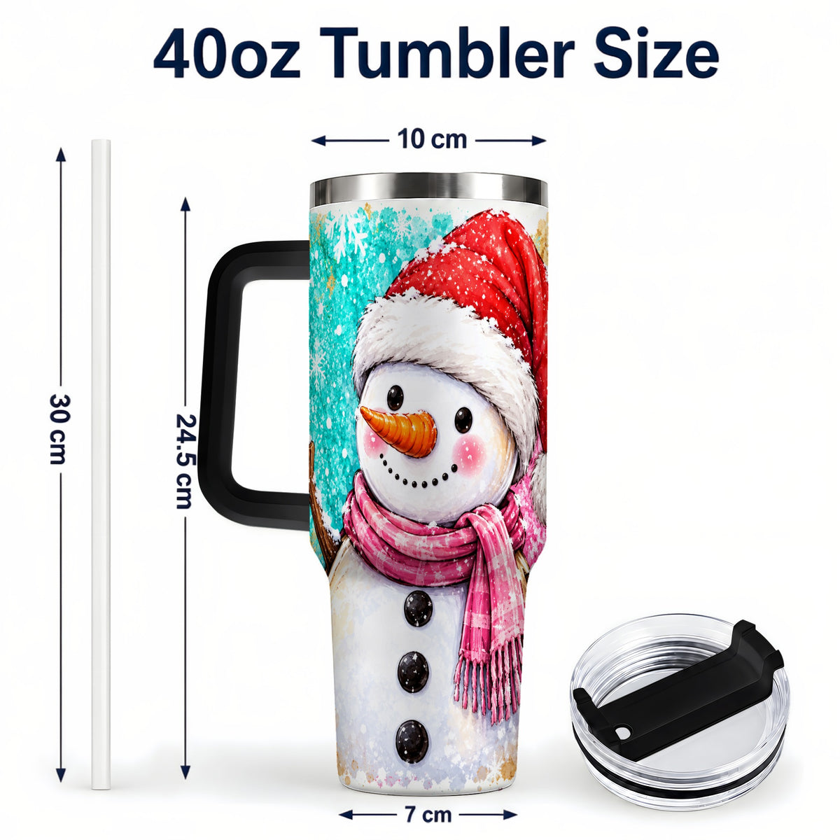 #pl[40oz|Black] Snowman 40oz Tumbler with Handle, Colorful Winter Travel Cup