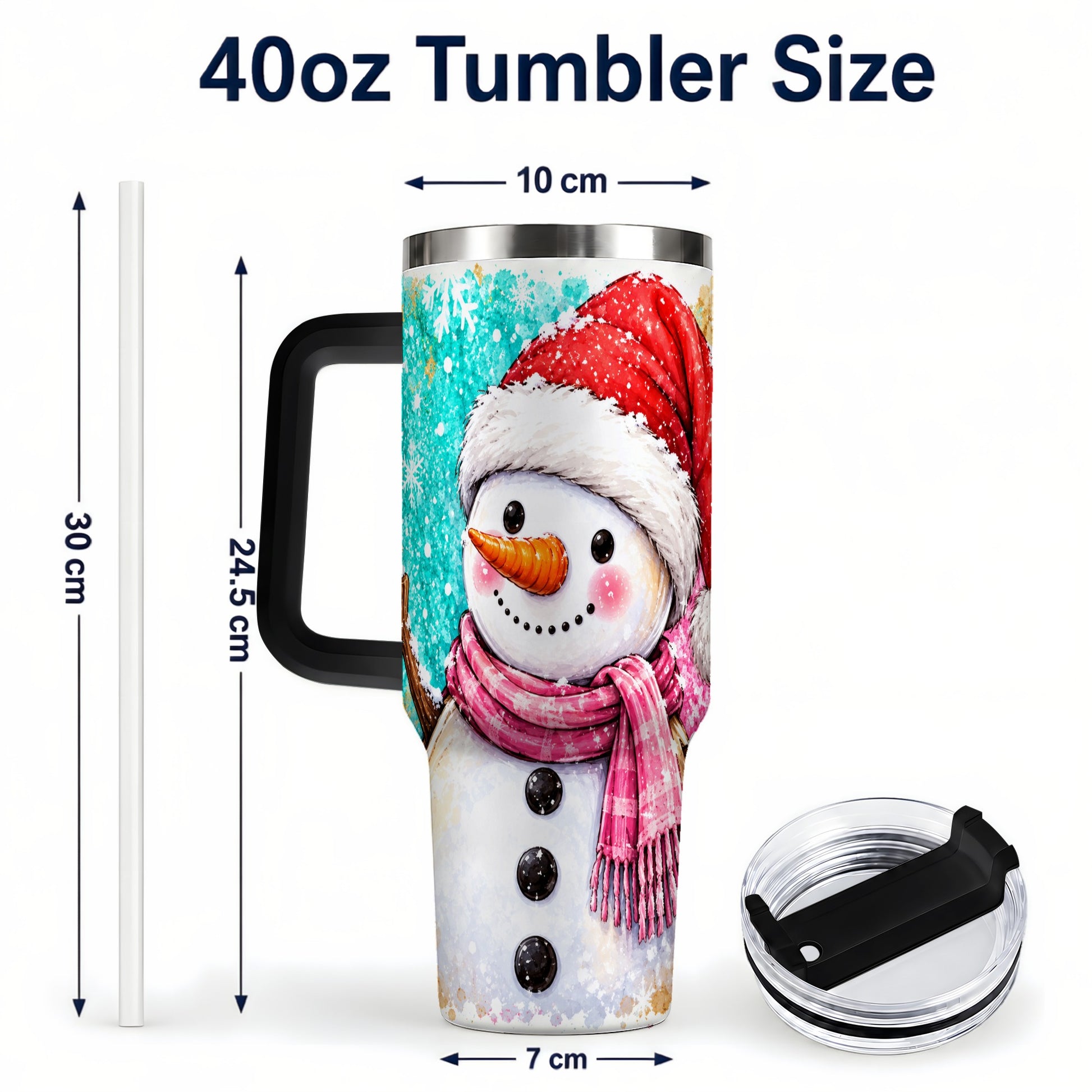 #pl[40oz|Black] Snowman 40oz Tumbler with Handle, Colorful Winter Travel Cup