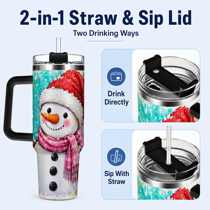 #pl[40oz|Black] Snowman 40oz Tumbler with Handle, Colorful Winter Travel Cup