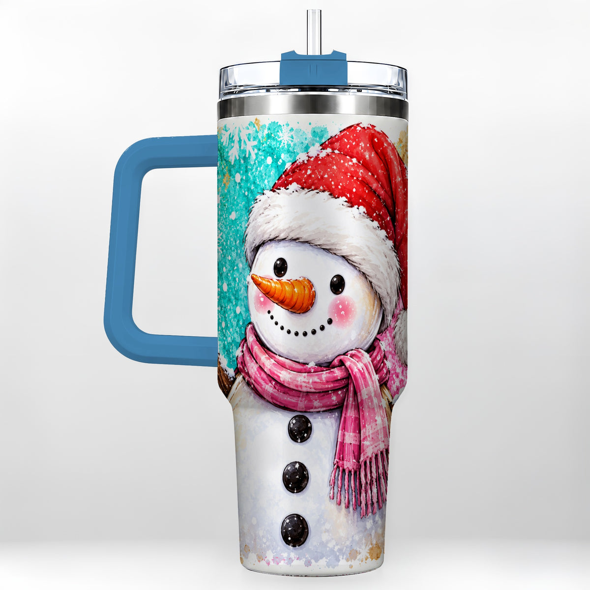 #pl[40oz|Blue] Snowman 40oz Tumbler with Handle, Colorful Winter Travel Cup