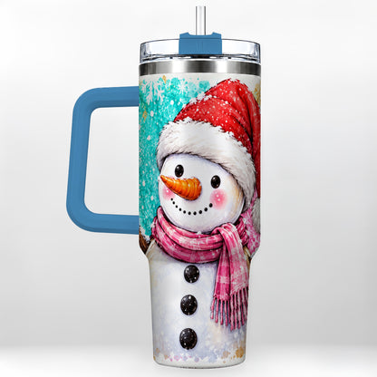 #pl[40oz|Blue] Snowman 40oz Tumbler with Handle, Colorful Winter Travel Cup