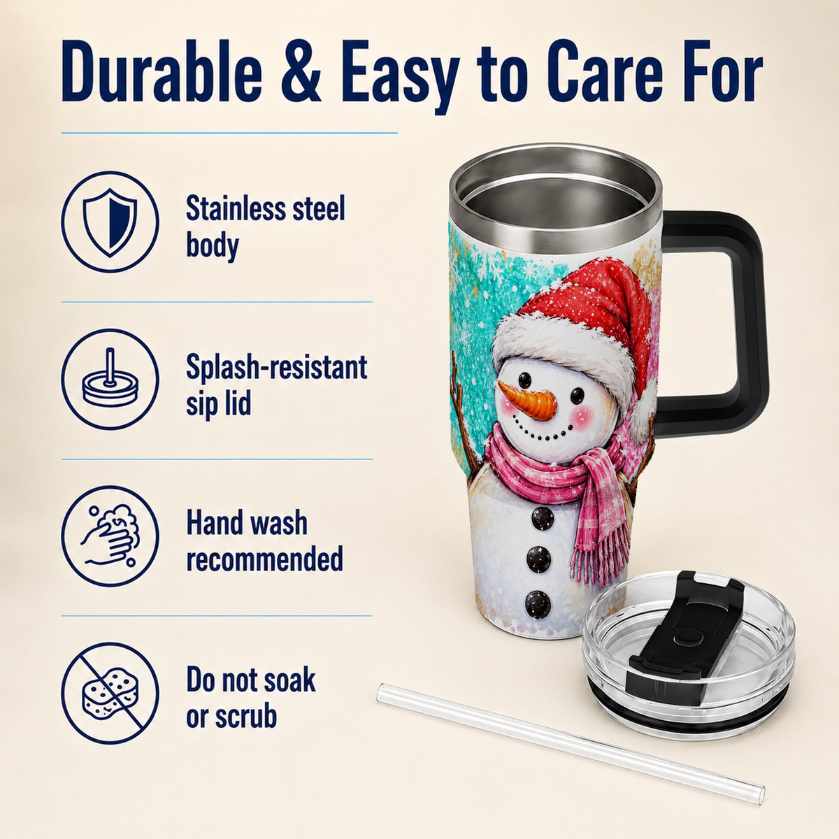 #pl[40oz|Black] Snowman 40oz Tumbler with Handle, Colorful Winter Travel Cup