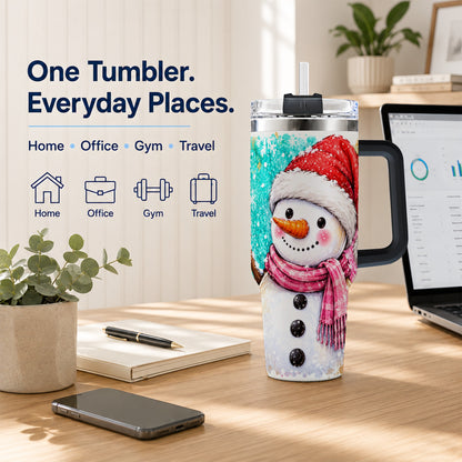 #pl[40oz|Black] Snowman 40oz Tumbler with Handle, Colorful Winter Travel Cup