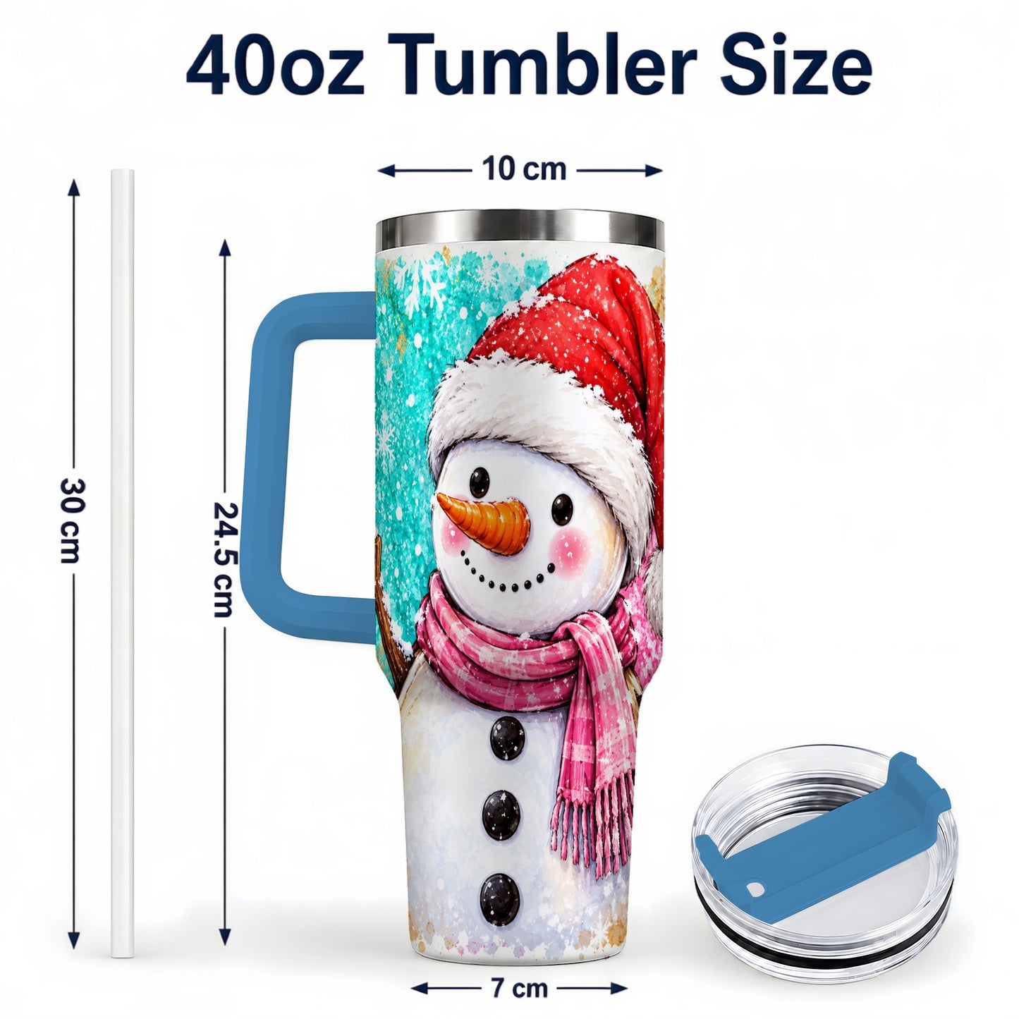 #pl[40oz|Blue] Snowman 40oz Tumbler with Handle, Colorful Winter Travel Cup