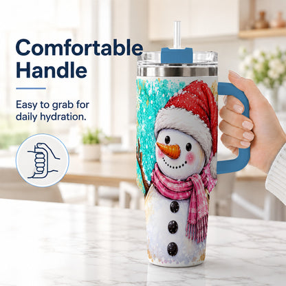 #pl[40oz|Blue] Snowman 40oz Tumbler with Handle, Colorful Winter Travel Cup