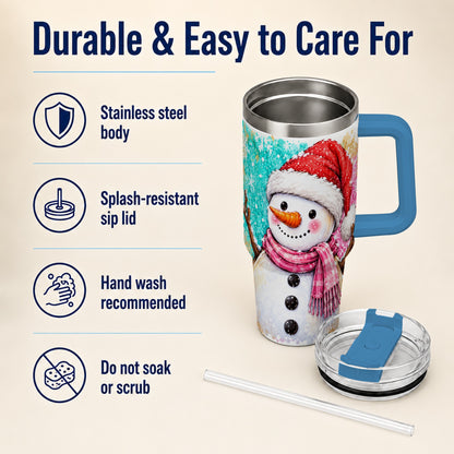 #pl[40oz|Blue] Snowman 40oz Tumbler with Handle, Colorful Winter Travel Cup