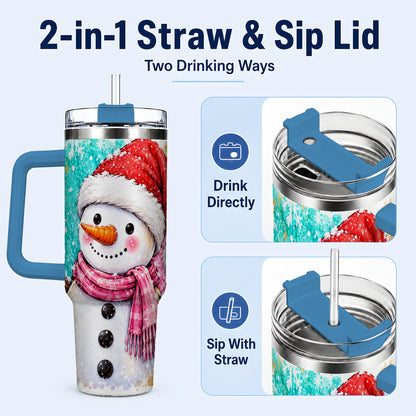 #pl[40oz|Blue] Snowman 40oz Tumbler with Handle, Colorful Winter Travel Cup