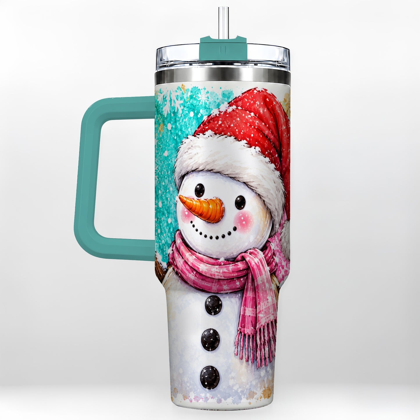 #pl[40oz|Green] Snowman 40oz Tumbler with Handle, Colorful Winter Travel Cup