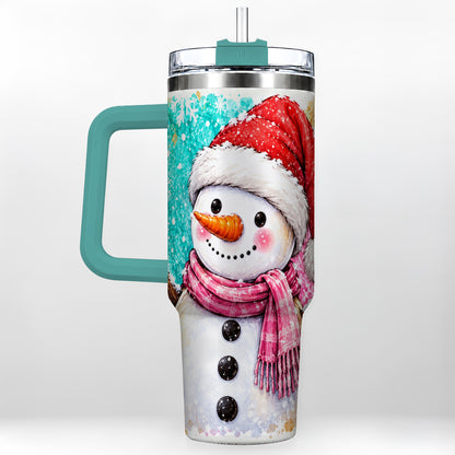 #pl[40oz|Green] Snowman 40oz Tumbler with Handle, Colorful Winter Travel Cup