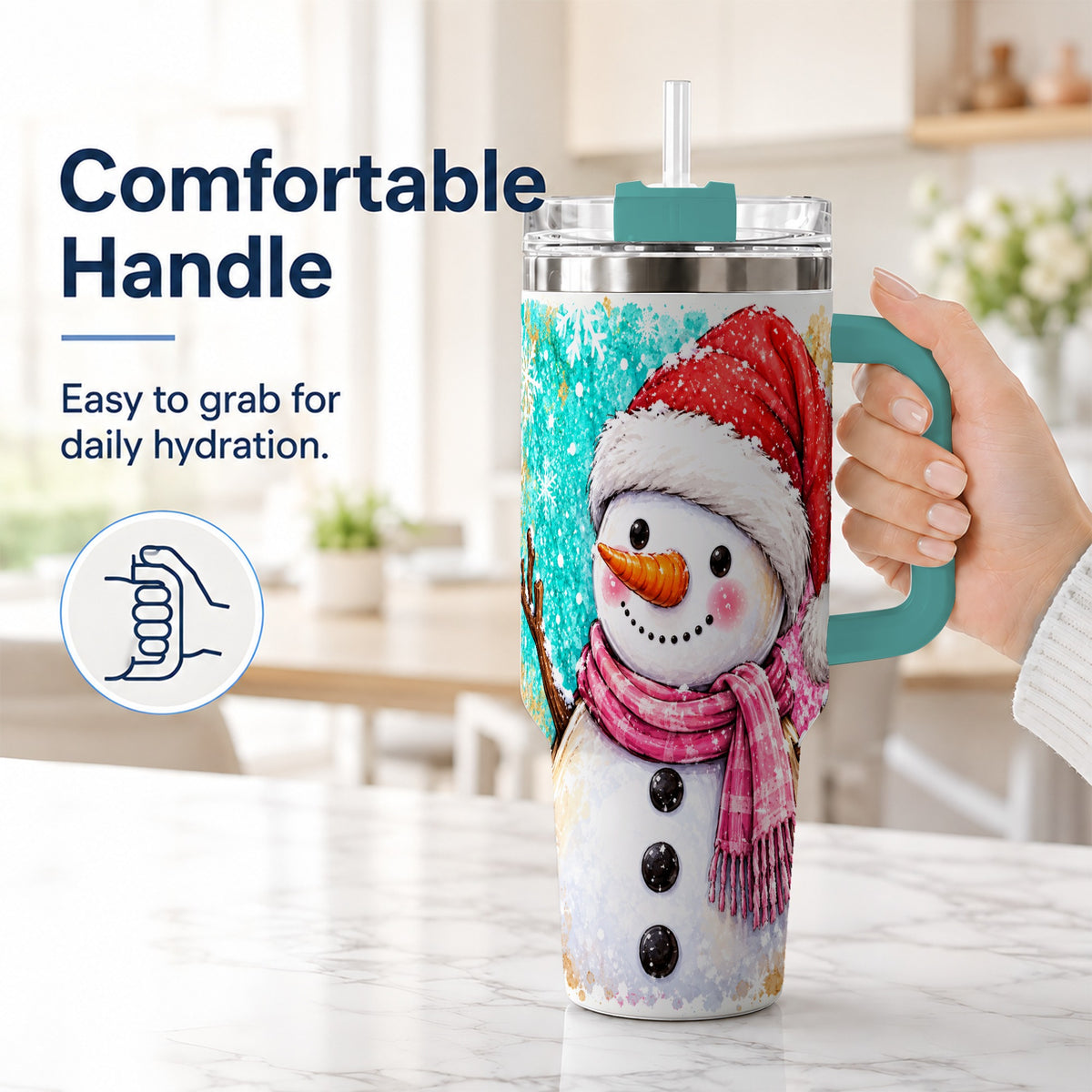 #pl[40oz|Green] Snowman 40oz Tumbler with Handle, Colorful Winter Travel Cup
