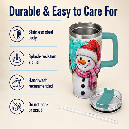 #pl[40oz|Green] Snowman 40oz Tumbler with Handle, Colorful Winter Travel Cup