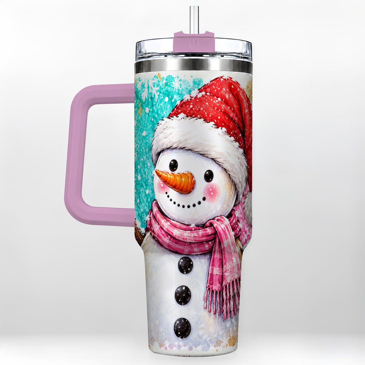 #pl[40oz|Pink] Snowman 40oz Tumbler with Handle, Colorful Winter Travel Cup
