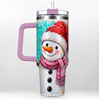 #pl[40oz|Pink] Snowman 40oz Tumbler with Handle, Colorful Winter Travel Cup