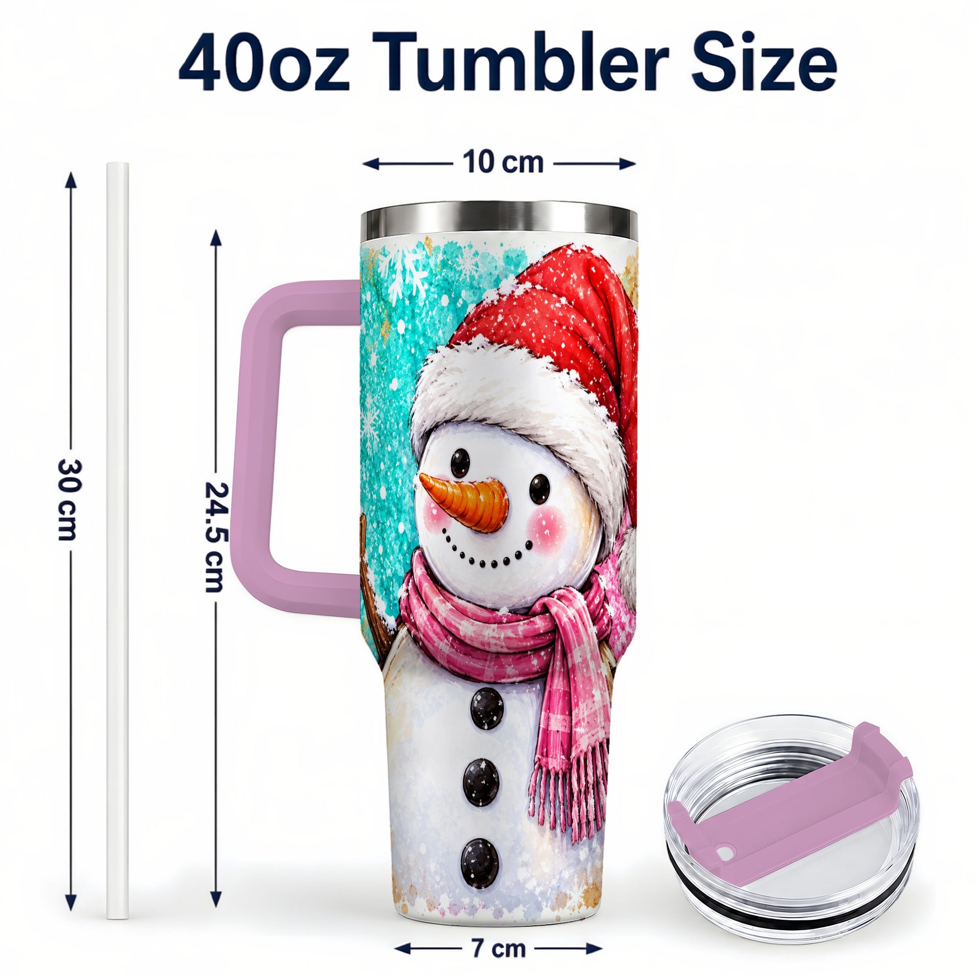 #pl[40oz|Pink] Snowman 40oz Tumbler with Handle, Colorful Winter Travel Cup