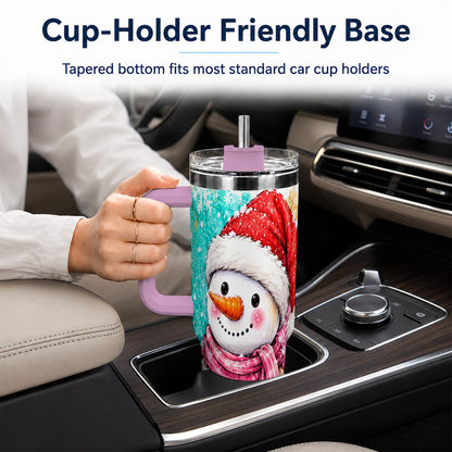 #pl[40oz|Pink] Snowman 40oz Tumbler with Handle, Colorful Winter Travel Cup