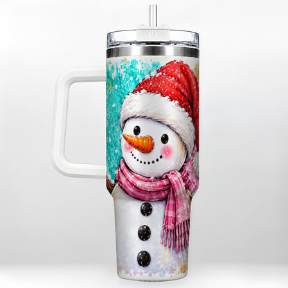 Snowman 40oz Tumbler with Handle, Colorful Winter Travel Cup