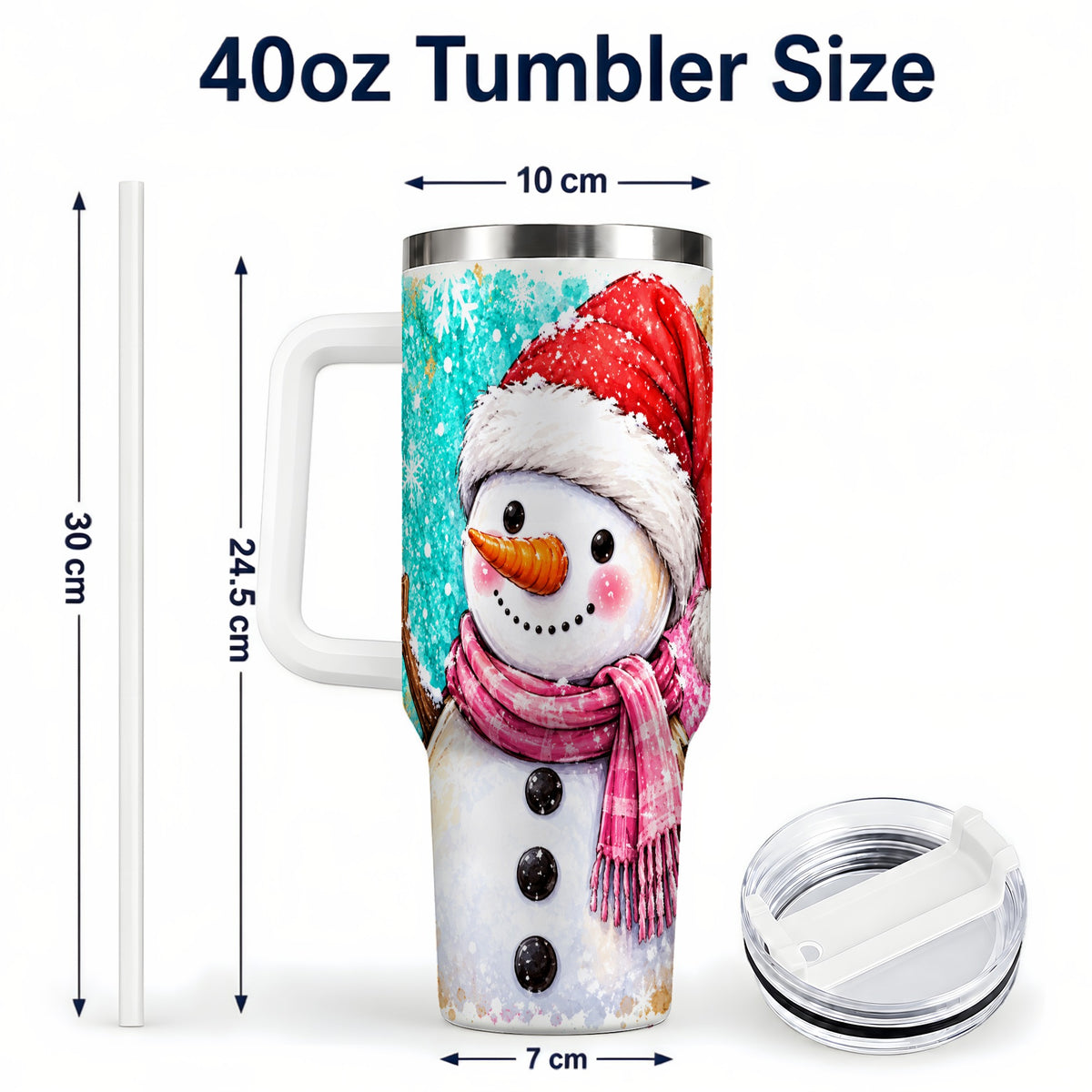 #pl[40oz|White] Snowman 40oz Tumbler with Handle, Colorful Winter Travel Cup