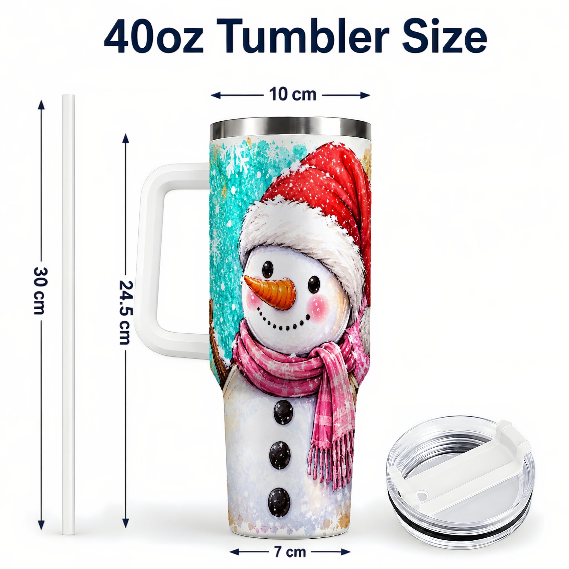 #pl[40oz|White] Snowman 40oz Tumbler with Handle, Colorful Winter Travel Cup