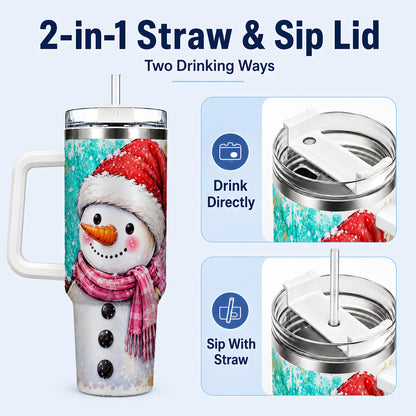 #pl[40oz|White] Snowman 40oz Tumbler with Handle, Colorful Winter Travel Cup