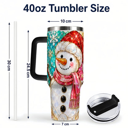 #pl[40oz|Black] Snowman 40oz Tumbler with Handle, Jeweled Winter Travel Cup