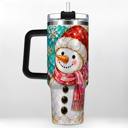 #pl[40oz|Black] Snowman 40oz Tumbler with Handle, Jeweled Winter Travel Cup